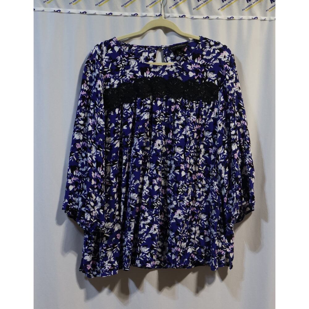 Lane Bryant Size 18 Half-Sleeve Blue and Black Floral Tunic Top